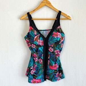 CEEB Size 16 Tropical Floral Print Flyaway Tankini Top Adjustable Straps